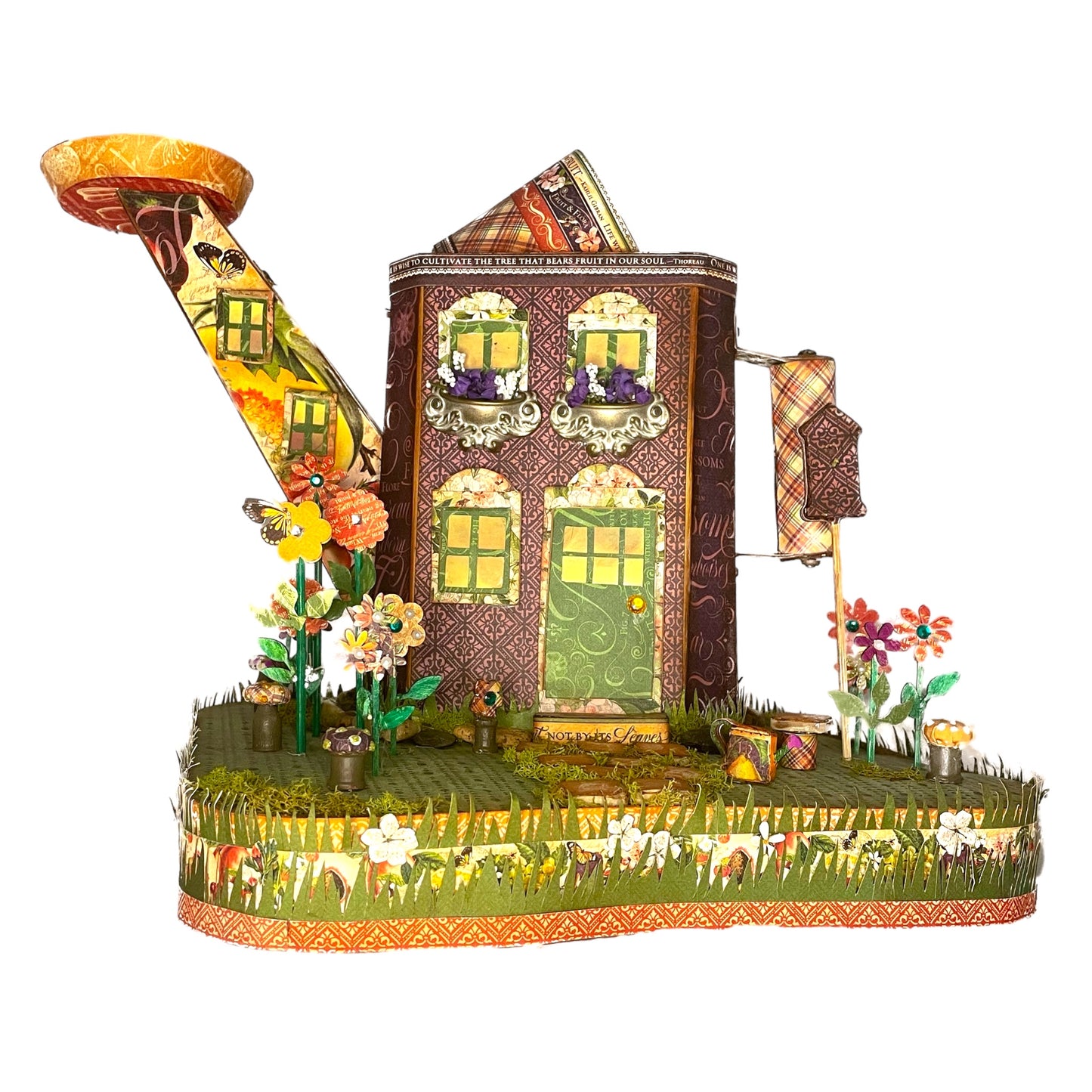 Handcrafted Fruit and Flora Watering Can House Paper Creation image 0